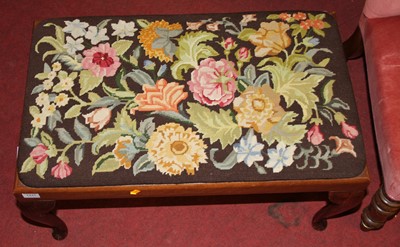 Lot 1443 - An embroidery topped dressing stool together...