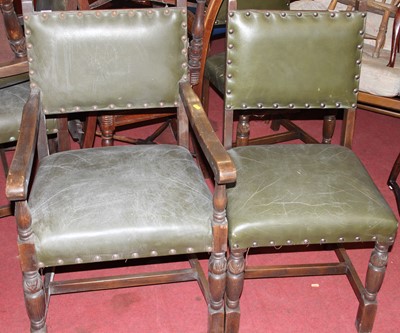 Lot 1449 - A set of six Cromwellian style oak dining...