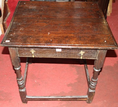 Lot 1458 - An antique joined oak single drawer side table,...