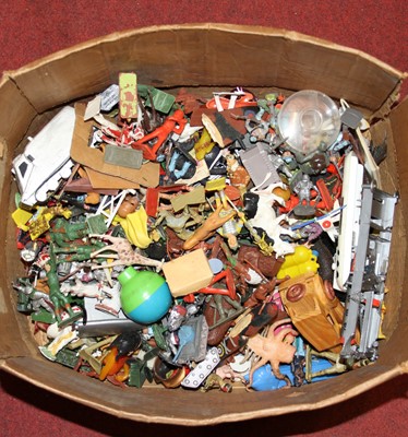 Lot 1520 - A box of mainly plastic figures and miniatures,...