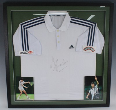 Lot 597 - A Tin Henman autographed shirt, in a glazed...