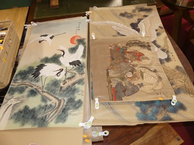 Lot 1289 - A collection of painted Japanese unframed...