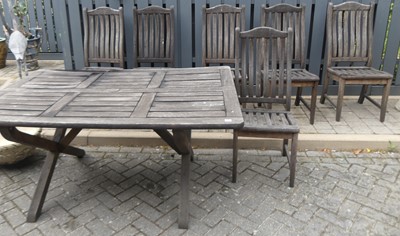 Lot 1407 - A contemporary slatted teak garden patio suite...