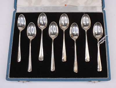 Lot 301 - A cased set of eight silver teaspoons in the...