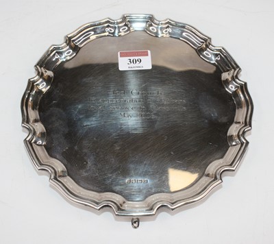 Lot 309 - An Elizabeth II silver waiter, having a...