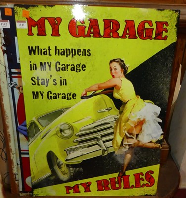 Lot 1141 - A modern printed metal wall sign reading My...
