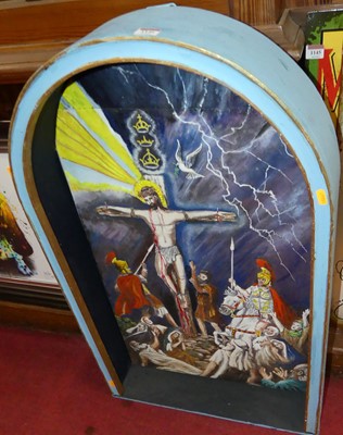 Lot 1146 - A painted canvas arched display depicting...