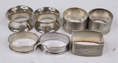 Lot 320 - Seven various silver napkin rings, 3.9ozt
