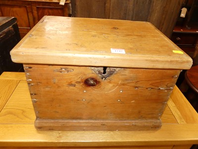 Lot 1242 - A small rustic pine hinge topped table workbox,...