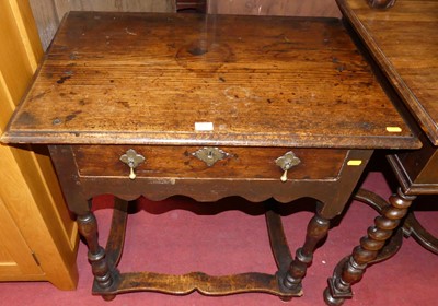 Lot 1245 - An 18th century joined oak single drawer side...