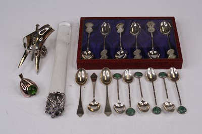 Lot 403 - A set of six  Chinese white metal tea spoons,...