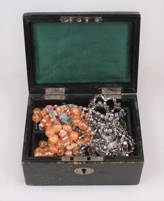Lot 405 - A Victorian black leather clad jewellery box,...