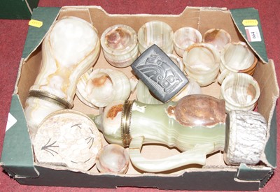 Lot 664 - A polished onyx coffee set etc