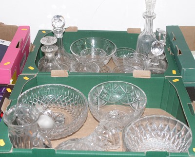 Lot 642 - Two boxes of glassware to include decanters