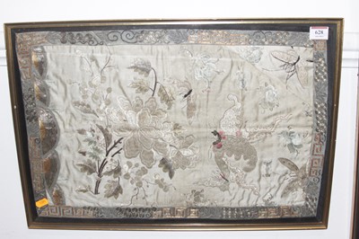 Lot 628 - A pair of Chinese silks, decorated with...