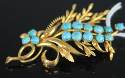 Lot 367 - A contemporary yellow metal turquoise set leaf...