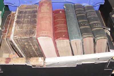 Lot 525 - Two boxes of vintage books to include leather...