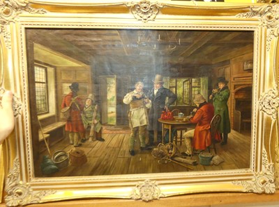 Lot 1016 - R. Cook - Interior scene, oil on canvas,...