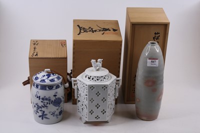 Lot 507 - A Japanese pottery vase of dimpled...