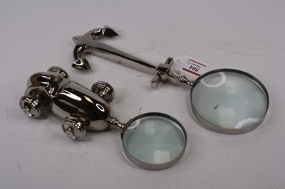 Lot 504 - Two plated metal novelty magnifying glasses,...