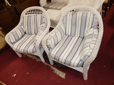 Lot 1385 - A pair of contemporary white painted wicker...