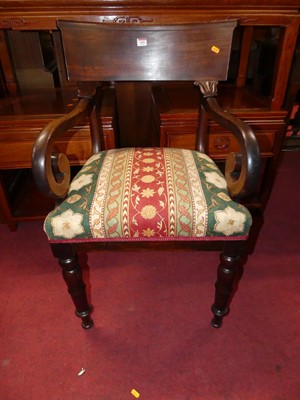 Lot 1401 - A 19th century mahogany barback single scroll...