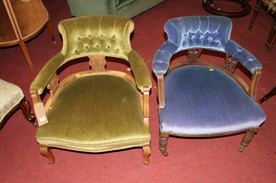 Lot 1410 - Two late Victorian walnut framed and buttoned...