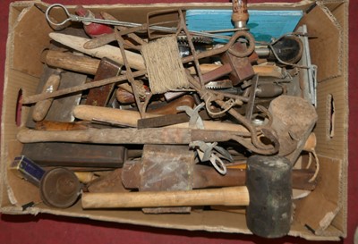 Lot 1430 - A box of sundry hand tools, mallets, etc