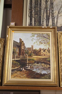 Lot 1022 - Don Butlin - The village pond, oil on canvas,...