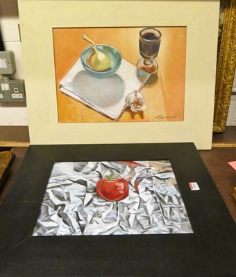 Lot 1033 - Contemporary school - still life with garlic...