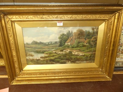 Lot 1036 - H Livens - Sheep grazing in a landscape, oili...