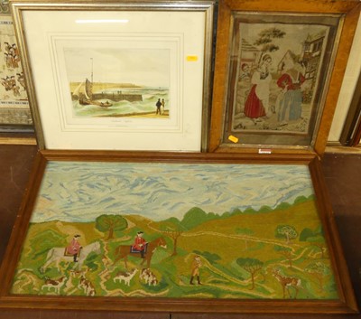 Lot 1041 - A Victorian woolwork in birds eye maple frame,...