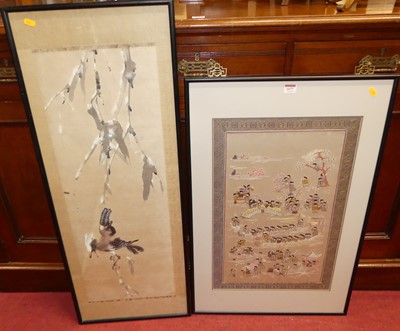 Lot 1077 - A modern Japanese 100 boys framed silkwork,...