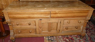 Lot 1447 - A Victorian pine long kitchen dresser base,...