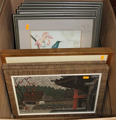 Lot 1089 - A box of assorted  pictures, prints, silkworks...