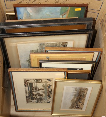 Lot 1093 - A box of assorted pictures and prints largely...