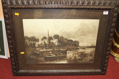 Lot 1095 - Monochrome print in carved wooden frame