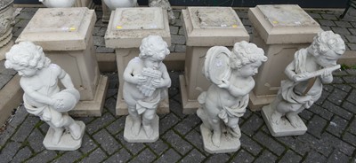 Lot 1514 - A set of four white painted reconstituted...