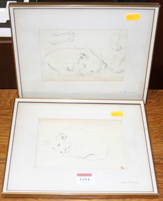 Lot 1104 - John Crome - sleeping lion cub, pair, pencil...