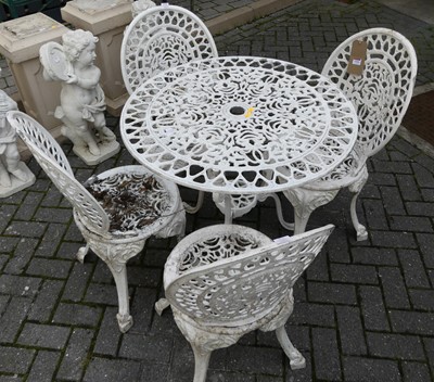 Lot 1518 - A white painted galvanised metal patio suite,...
