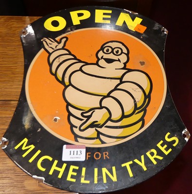 Lot 1113 - An enamel advertising sign Open for Michelin...
