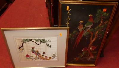 Lot 1114 - A modern Japanese silkwork of a peacock,...