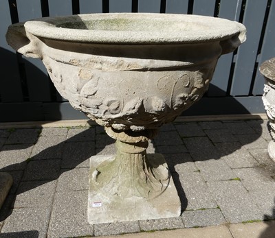 Lot 1521 - Reconstituted stone pedestal garden urn,...