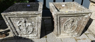 Lot 1542 - A pair of concrete square tapering planters,...