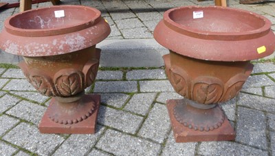 Lot 1545 - A pair of small terracotta footed circular...