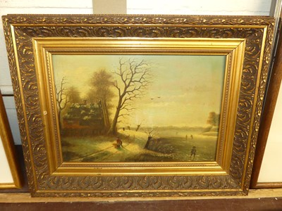Lot 1059 - H Hermans - Dutch winter landscape, oil on...