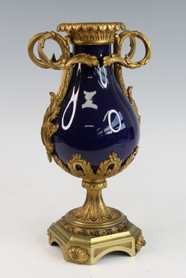 Lot 2046 - A French blue porcelain and gilt metal mounted...