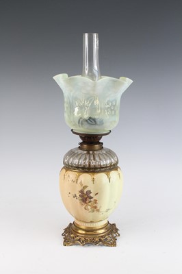Lot 2042 - A Royal Worcester oil lamp, circa 1893, the...