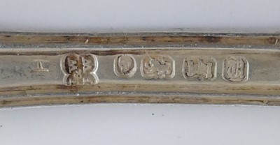 Lot 2080 - Three Irish silver dessert spoons, in the...