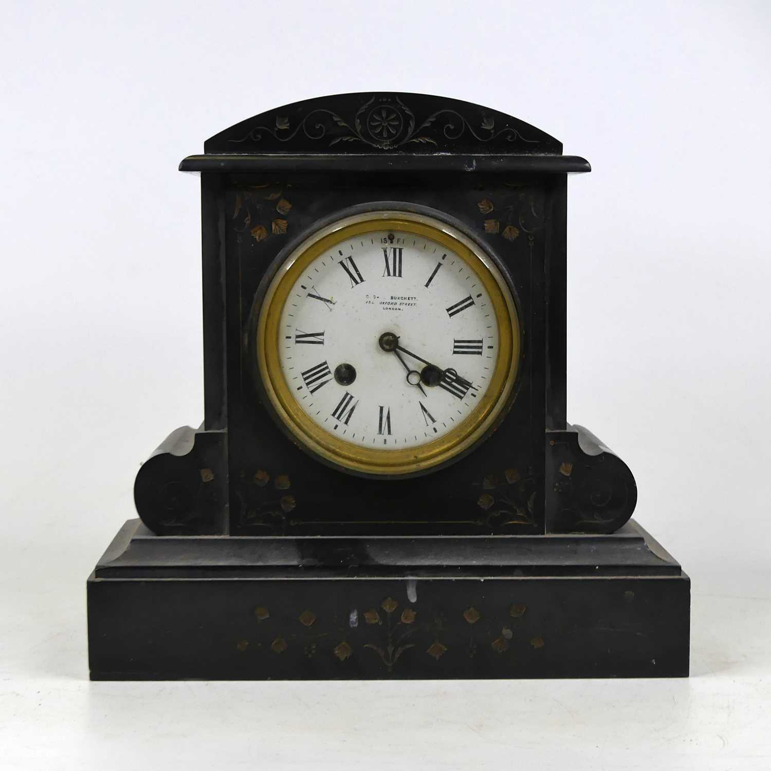 Lot 48 - A Victorian black slate cased mantel clock, of...